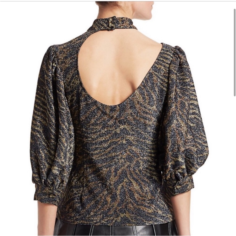 Ganni Black and Gold Patterned Blouse